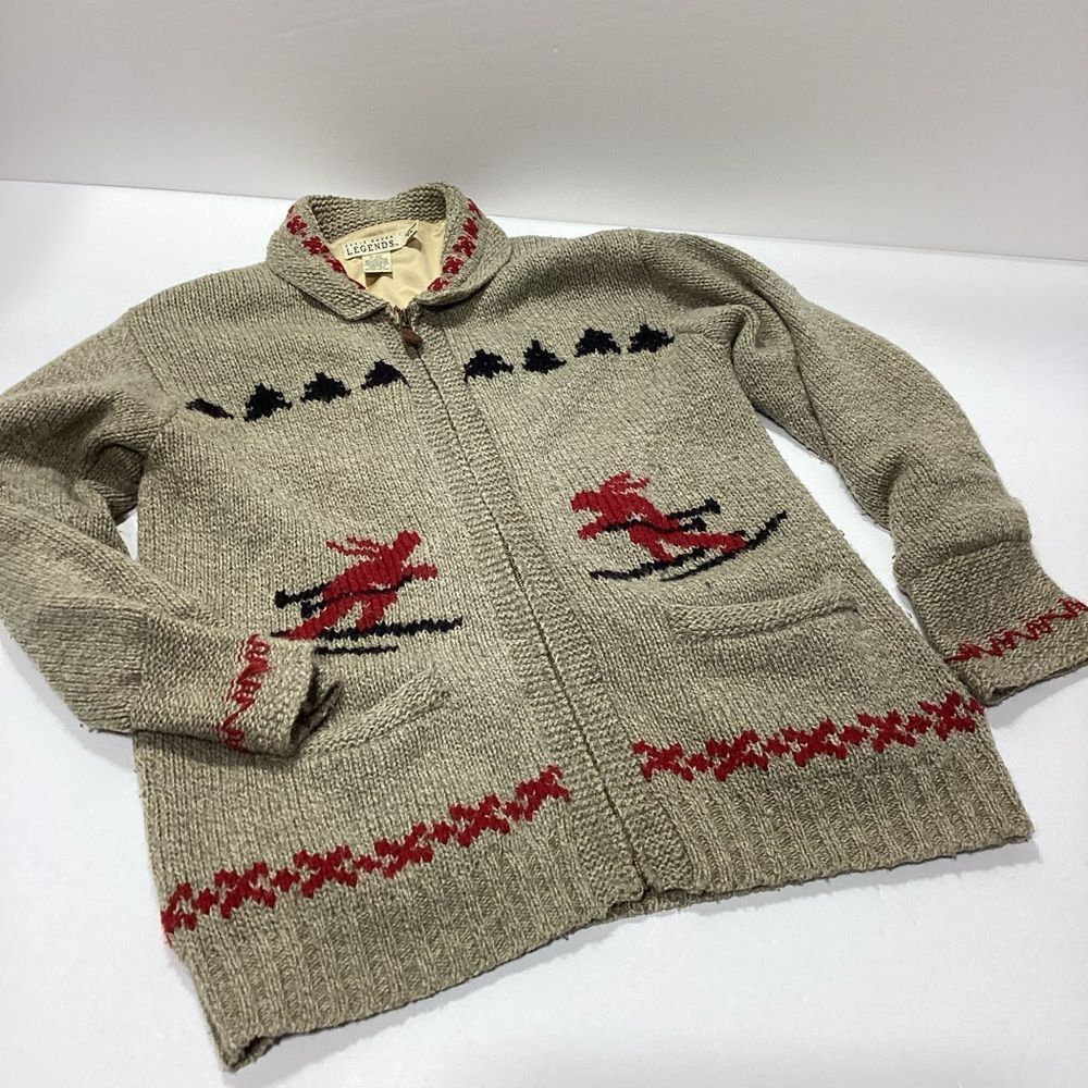 Vintage Eddie Bauer Legends Wool Cardigan Sweater Zip Front Ski Design Medium